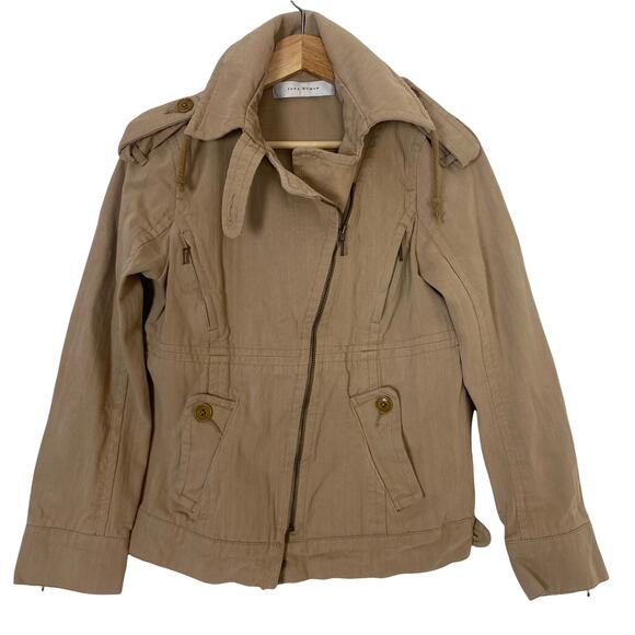 Zara Woman Tan 100% Cotton Asymmetric Zip Collared Jacket Size M - Picture 1 of 12